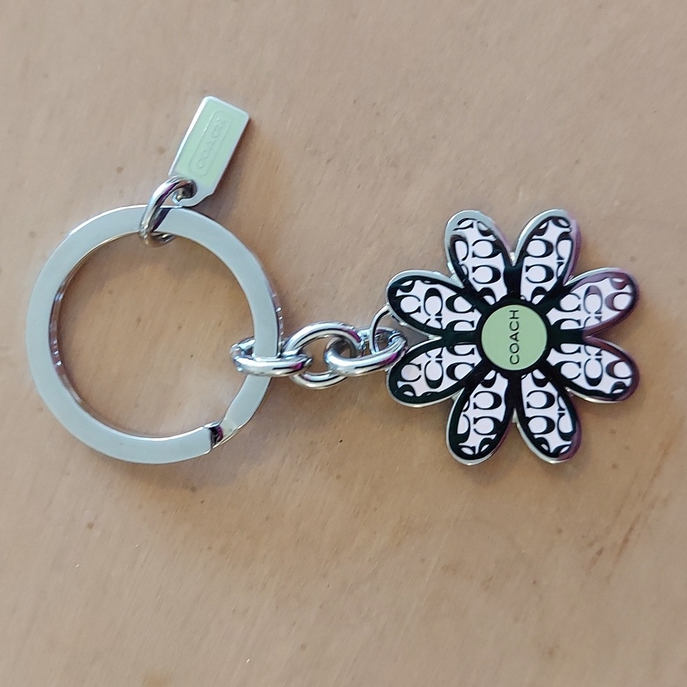 COACH FLOWER KEYCHAIN, NWOT, PINK/GREEN/SILVER